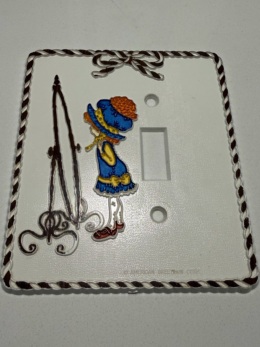VTG American Greetings Holly Hobbie in Blue Hat Single Toggle Switch Plate 70s